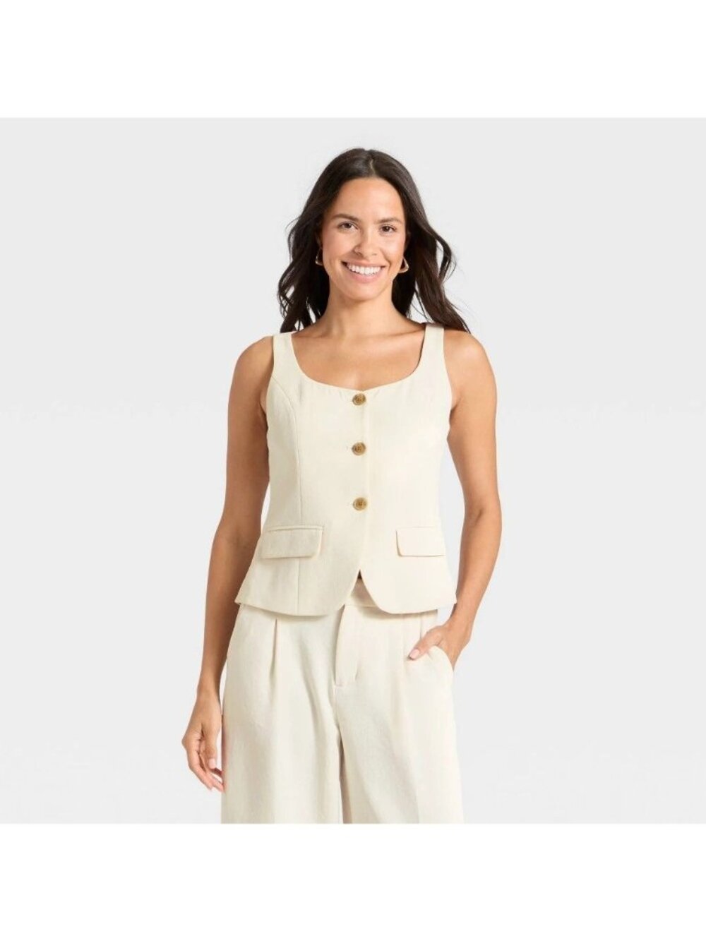 NWT Women's Signature Crepe Scoop Vest - a New Day Cream M - Picture 1 of 6